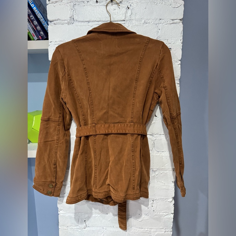 Anthropologie Everyday Moto Jacket Womens Small Cognac Asymmetrical Zip Belt - Picture 5 of 6